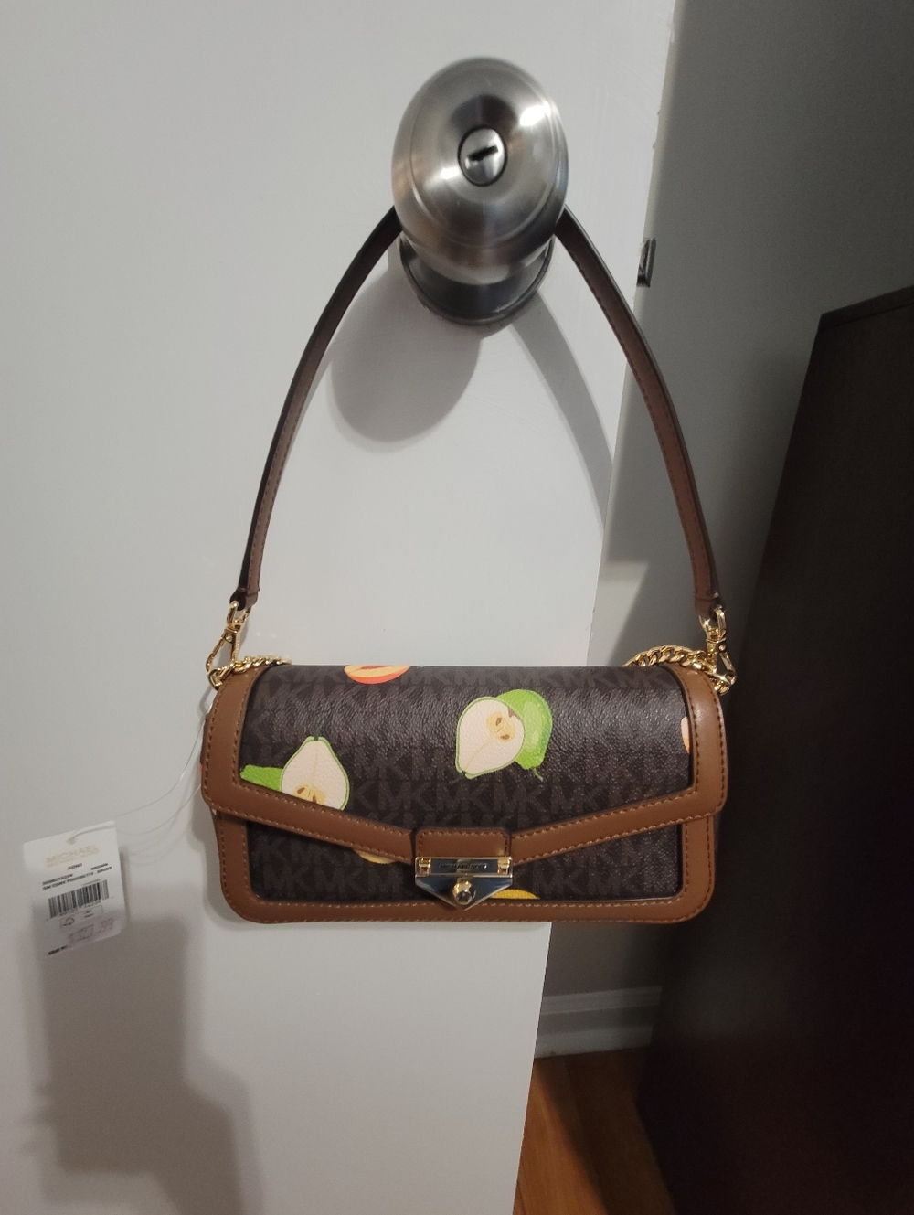 Michael Kors Brown Logo Pear-Print Shoulder Bag